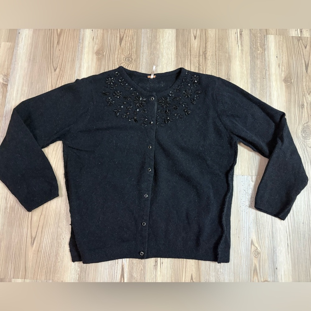 Free People Black Floral Embellished Cardigan sz Large